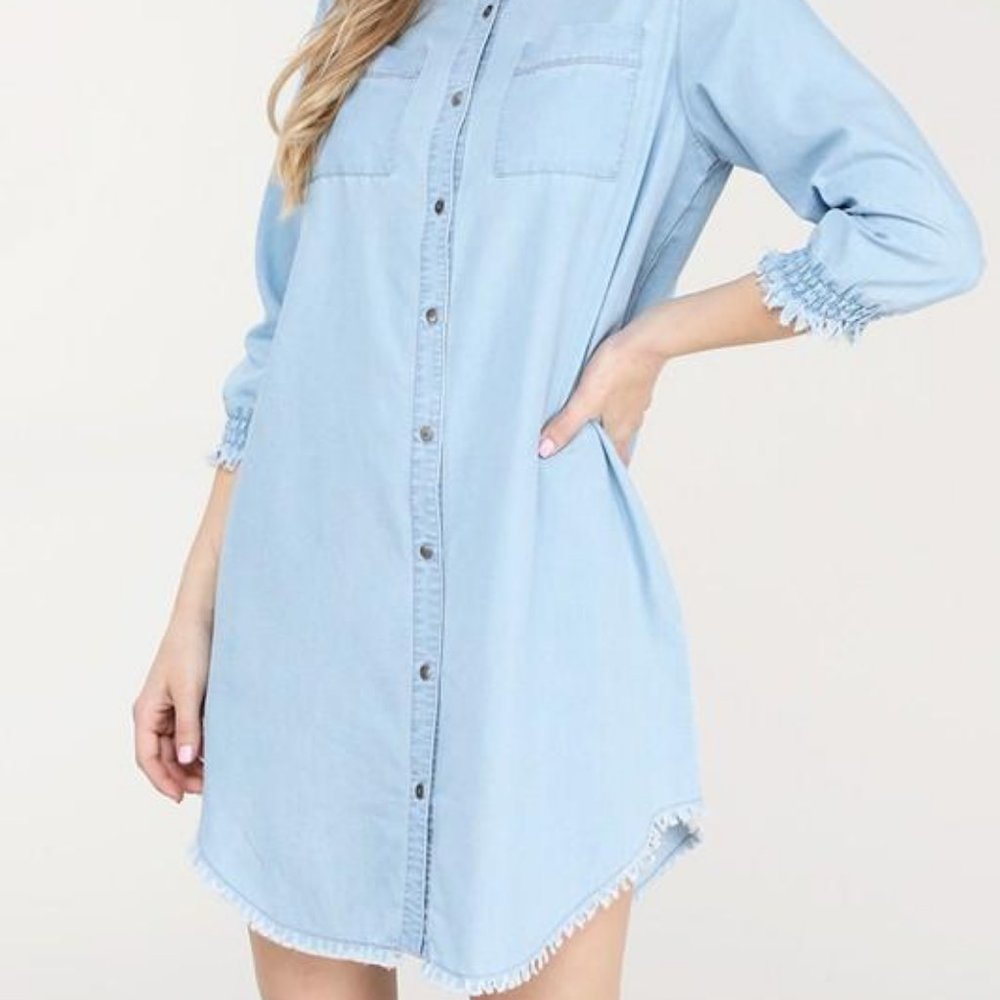 CHAMBRAY BUTTON DOWN SHIRT DRESS - PLUS